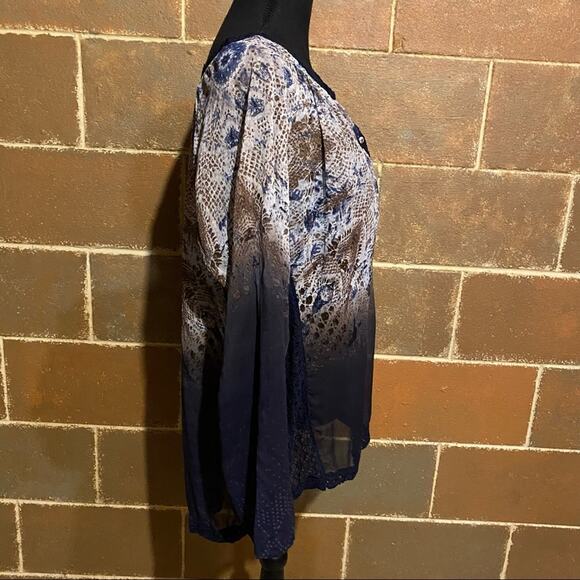 Alberto Makali Navy Blue and Neutral Blouse Top Women's Medium - Picture 4 of 9